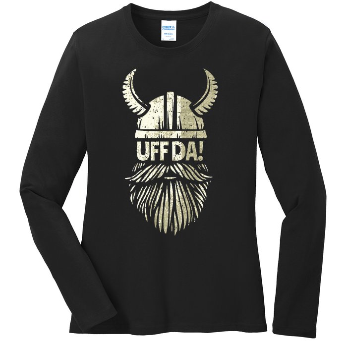 Uff Da Norwegian Quote Scandinavian Viking Helmet Beard Man Ladies Long Sleeve Shirt