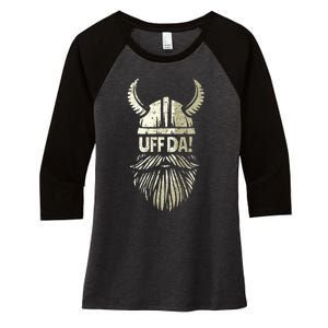 Uff Da Norwegian Quote Scandinavian Viking Helmet Beard Man Women's Tri-Blend 3/4-Sleeve Raglan Shirt