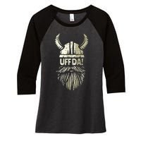 Uff Da Norwegian Quote Scandinavian Viking Helmet Beard Man Women's Tri-Blend 3/4-Sleeve Raglan Shirt