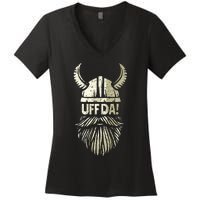 Uff Da Norwegian Quote Scandinavian Viking Helmet Beard Man Women's V-Neck T-Shirt