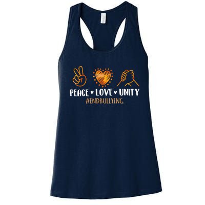 Unity Day Orange Peace Love Unity End Bullying Kindness Women's Racerback Tank