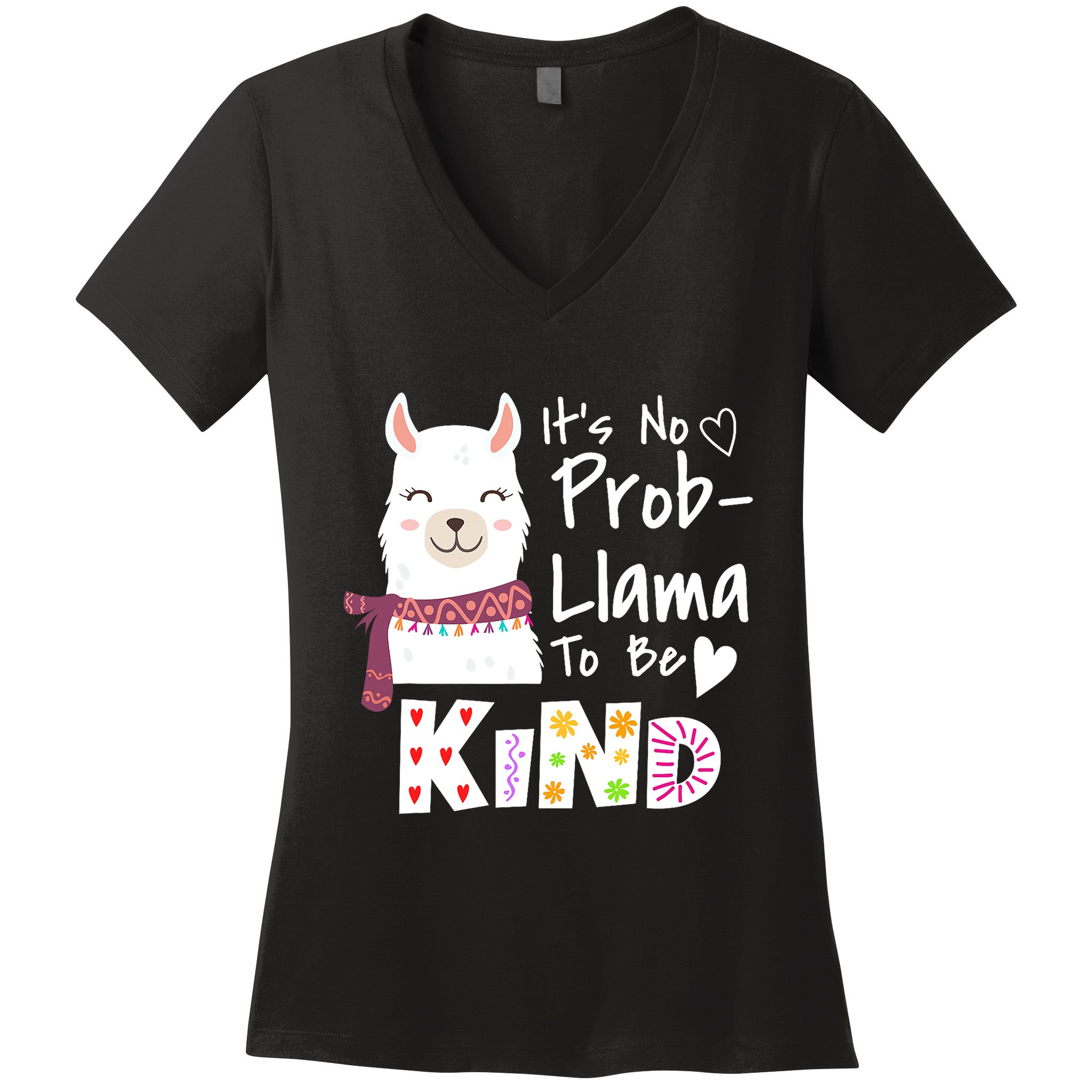 Unity Day Orange No Prob Llama Be Kind Anti Bullying Women's V-Neck T-Shirt