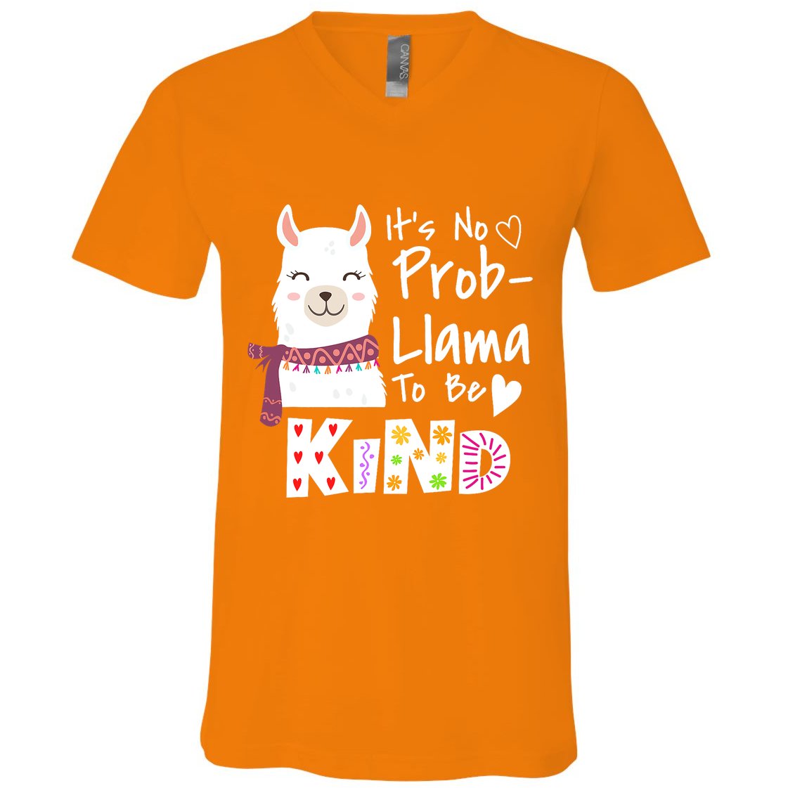 Unity Day Orange No Prob Llama Be Kind Anti Bullying V-Neck T-Shirt