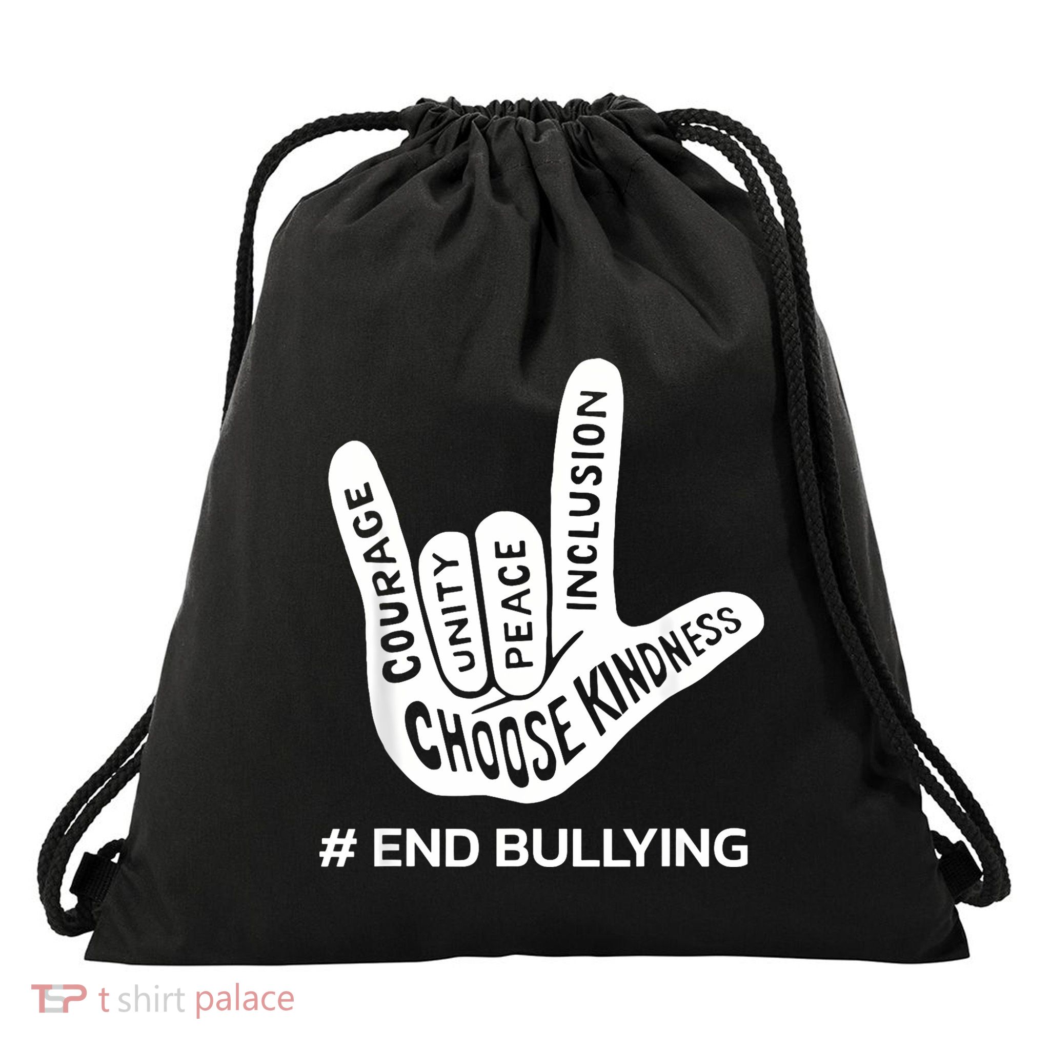 Unity Day Orange Anti Bullying Peace Love Sign Language Drawstring Bag