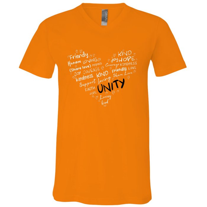 UNITY DAY Orange Heart Anti Bullying Kindness Teacher V-Neck T-Shirt