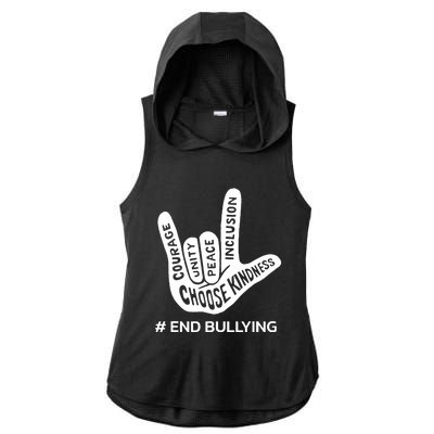 Unity Day Orange Anti Bullying Peace Love Sign Language Ladies PosiCharge Tri-Blend Wicking Draft Hoodie Tank