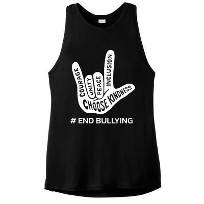 Unity Day Orange Anti Bullying Peace Love Sign Language Ladies PosiCharge Tri-Blend Wicking Tank