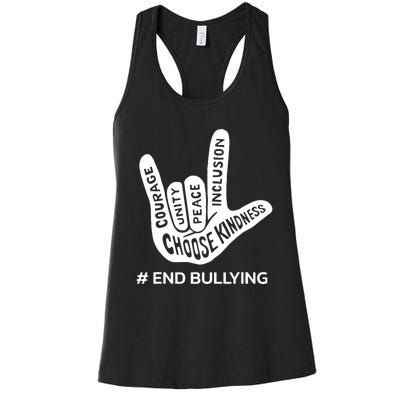 Unity Day Orange Anti Bullying Peace Love Sign Language Women's Racerback Tank