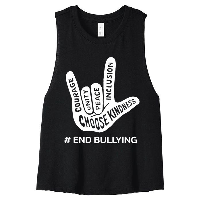 Unity Day Orange Anti Bullying Peace Love Sign Language Women's Racerback Cropped Tank