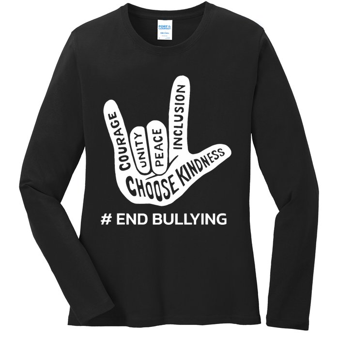 Unity Day Orange Anti Bullying Peace Love Sign Language Ladies Long Sleeve Shirt