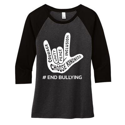 Unity Day Orange Anti Bullying Peace Love Sign Language Women's Tri-Blend 3/4-Sleeve Raglan Shirt