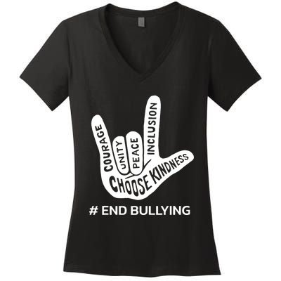 Unity Day Orange Anti Bullying Peace Love Sign Language Women's V-Neck T-Shirt