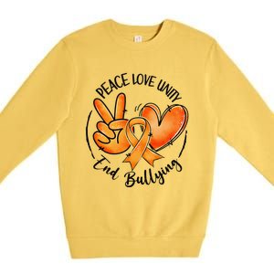 Unity Day Orange Peace Love Unity End Bullying Kindness Gift Premium Crewneck Sweatshirt