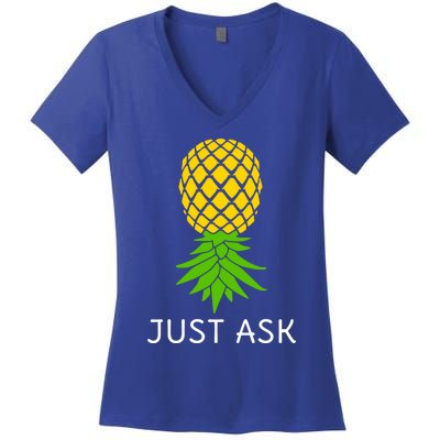 Upside Down Pineapple Great Gift Sharing Swinger Gift Women's V-Neck T-Shirt