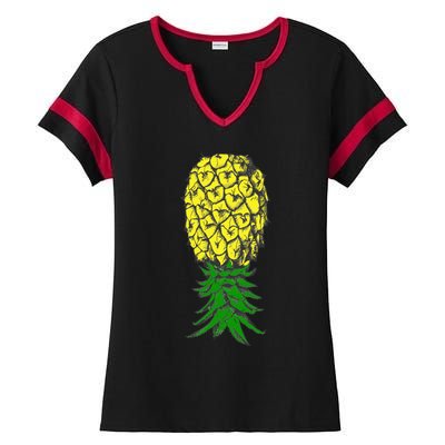 Upside Down Pineapple Gift Ladies Halftime Notch Neck Tee