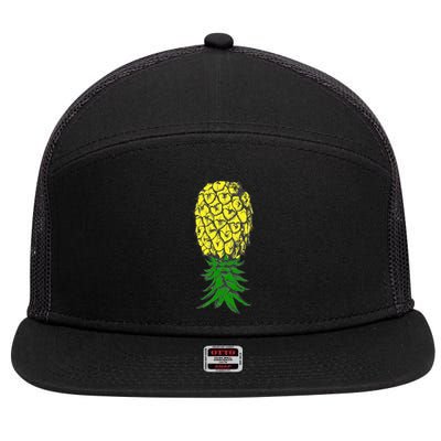 Upside Down Pineapple Gift 7 Panel Mesh Trucker Snapback Hat