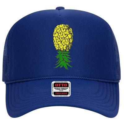 Upside Down Pineapple Gift High Crown Mesh Back Trucker Hat