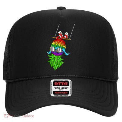 Upside Down Pineapple Swingers Swinging Lgbtq Adult Humor Gift High Crown Mesh Back Trucker Hat