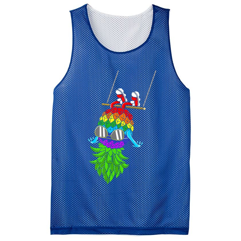 Upside Down Pineapple Swingers Swinging Lgbtq Adult Humor Gift Mesh Reversible Basketball Jersey Tank