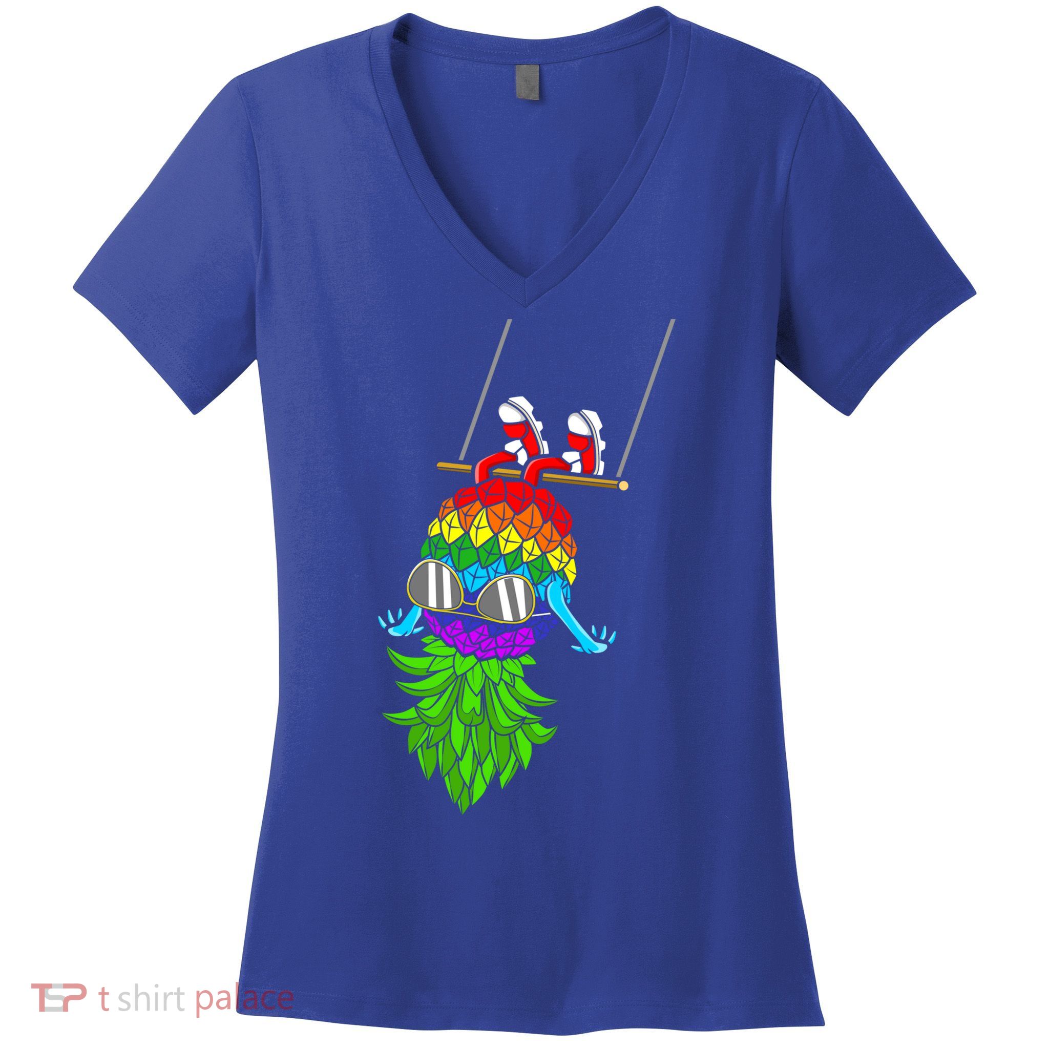 Upside Down Pineapple Swingers Swinging Lgbtq Adult Humor Gift Women's V-Neck T-Shirt