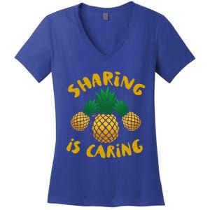 Upside Down Pineapple Cute Gift Sharing Swinger Gift Women's V-Neck T-Shirt