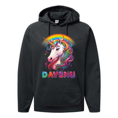 Unicorn Dayenu Passover Matzah Four Cups Performance Fleece Hoodie