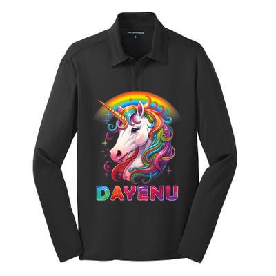 Unicorn Dayenu Passover Matzah Four Cups Silk Touch Performance Long Sleeve Polo