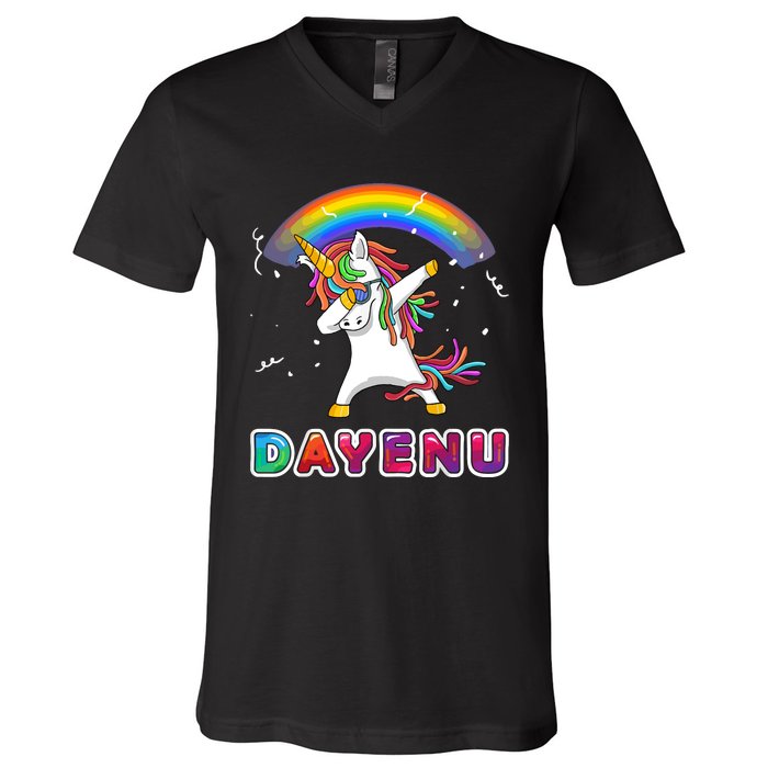 Unicorn Dayenu Passover For Boy Girl V-Neck T-Shirt