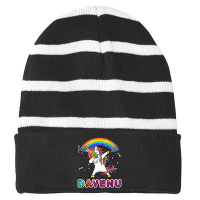 Unicorn Dayenu Passover For Boy Girl Striped Beanie with Solid Band