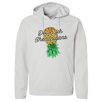 Upside Down Pineapple Down For Shenanigans Funny Swinger Performance Fleece Hoodie