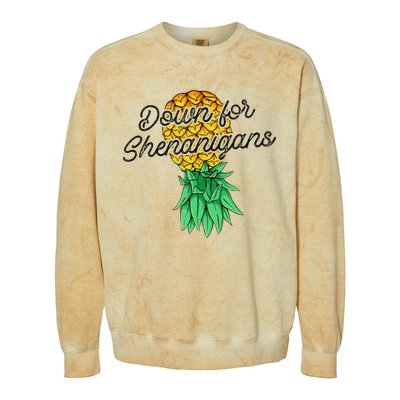 Upside Down Pineapple Down For Shenanigans Funny Swinger Colorblast Crewneck Sweatshirt