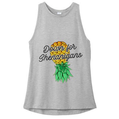 Upside Down Pineapple Down For Shenanigans Funny Swinger Ladies PosiCharge Tri-Blend Wicking Tank