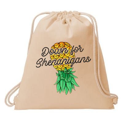 Upside Down Pineapple Down For Shenanigans Funny Swinger Drawstring Bag