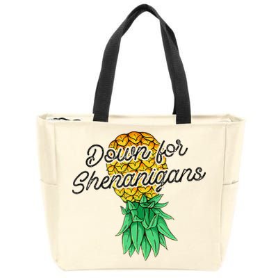 Upside Down Pineapple Down For Shenanigans Funny Swinger Zip Tote Bag