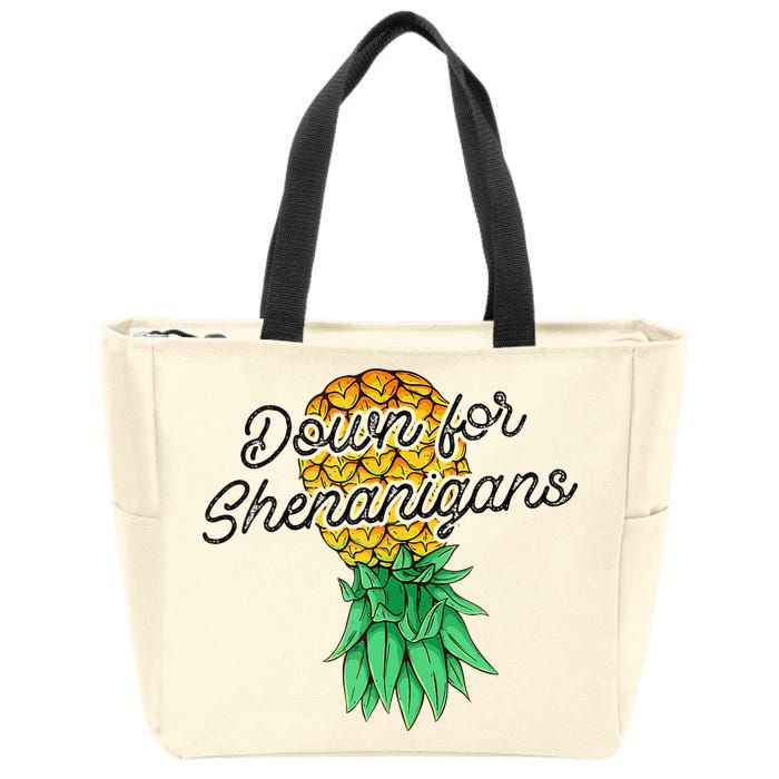 Upside Down Pineapple Down For Shenanigans Funny Swinger Zip Tote Bag