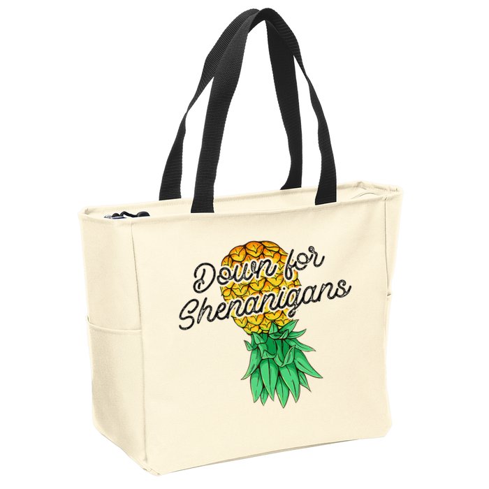 Upside Down Pineapple Down For Shenanigans Funny Swinger Zip Tote Bag