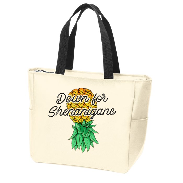 Upside Down Pineapple Down For Shenanigans Funny Swinger Zip Tote Bag