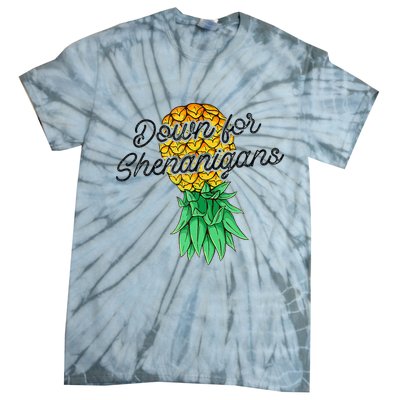 Upside Down Pineapple Down For Shenanigans Funny Swinger Tie-Dye T-Shirt
