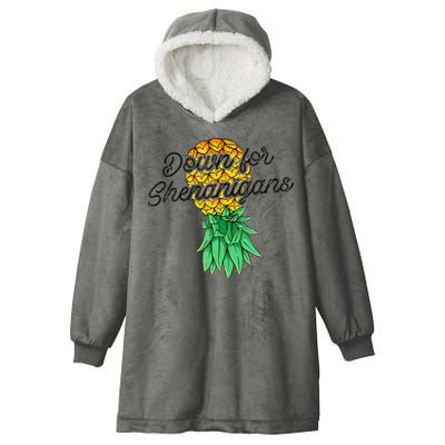 Upside Down Pineapple Down For Shenanigans Funny Swinger Hooded Wearable Blanket