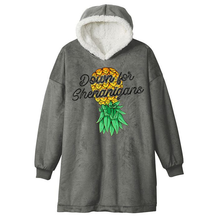 Upside Down Pineapple Down For Shenanigans Funny Swinger Hooded Wearable Blanket