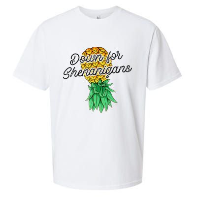 Upside Down Pineapple Down For Shenanigans Funny Swinger Sueded Cloud Jersey T-Shirt