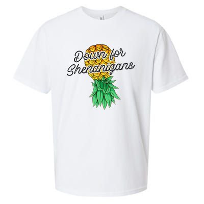 Upside Down Pineapple Down For Shenanigans Funny Swinger Sueded Cloud Jersey T-Shirt