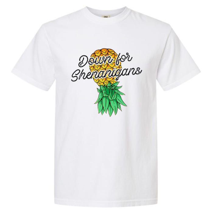 Upside Down Pineapple Down For Shenanigans Funny Swinger Garment-Dyed Heavyweight T-Shirt