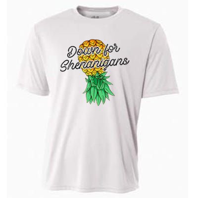 Upside Down Pineapple Down For Shenanigans Funny Swinger Cooling Performance Crew T-Shirt