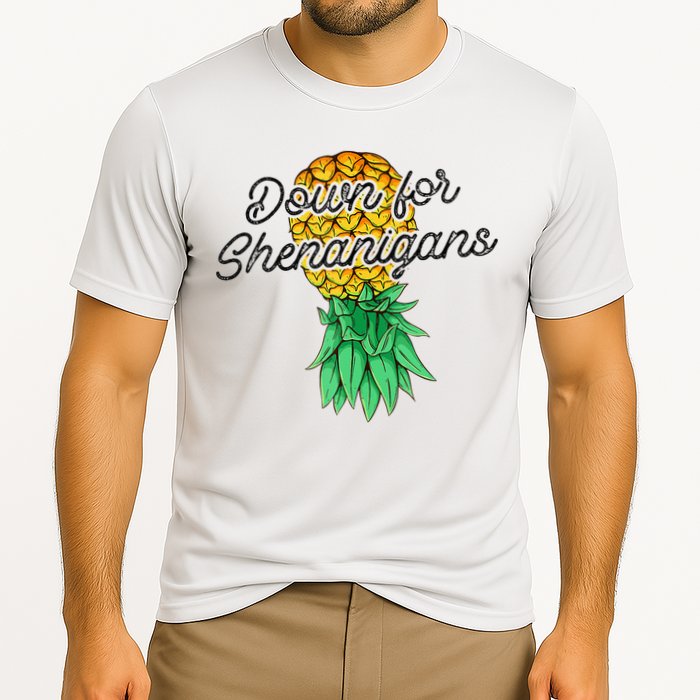 Upside Down Pineapple Down For Shenanigans Funny Swinger Performance Shirt