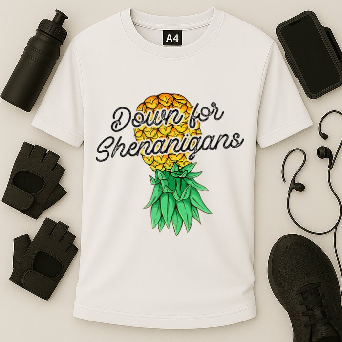 Upside Down Pineapple Down For Shenanigans Funny Swinger Performance Shirt