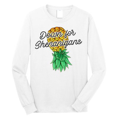 Upside Down Pineapple Down For Shenanigans Funny Swinger Long Sleeve Shirt