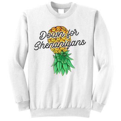 Upside Down Pineapple Down For Shenanigans Funny Swinger Sweatshirt