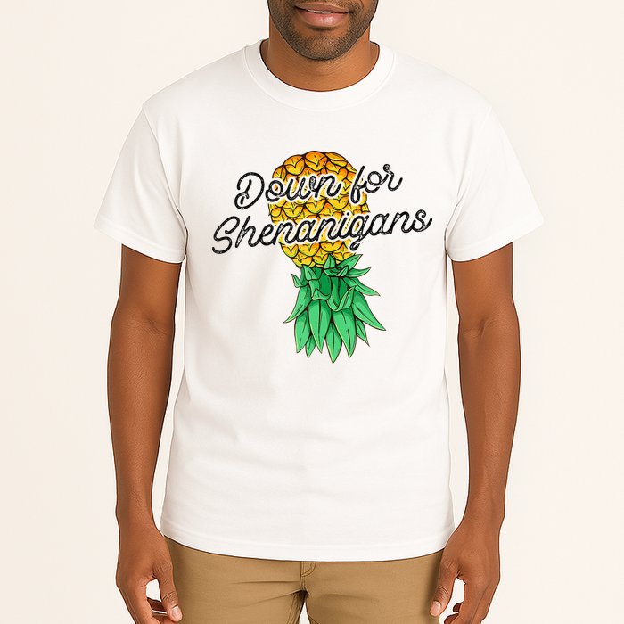 Upside Down Pineapple Down For Shenanigans Funny Swinger Tall T-Shirt
