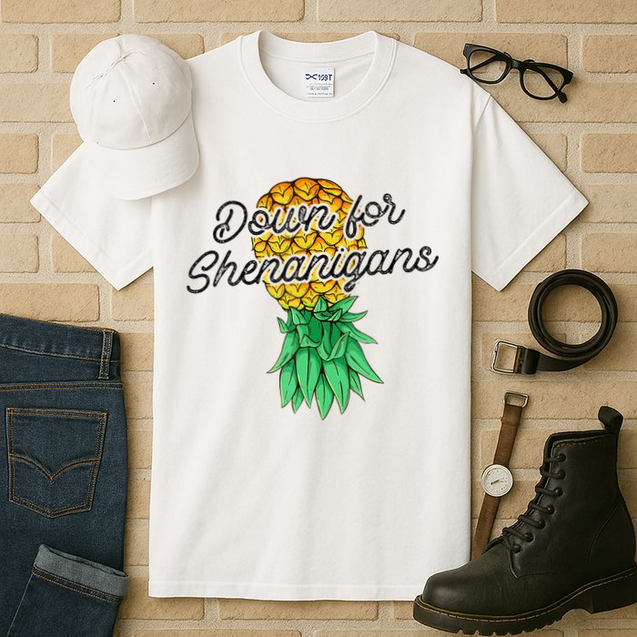 Upside Down Pineapple Down For Shenanigans Funny Swinger Tall T-Shirt
